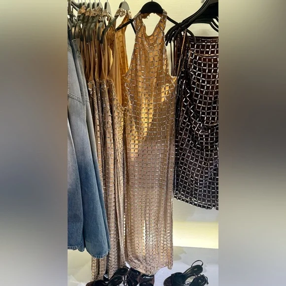 Zara SPARKLY MESH HALTER MIDI DRESS Zara SPARKLY MESH HALTER MIDI DRESS